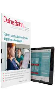 Cover der Zeitschrift Deine Bahn und Website SYSTEM||BAHN auf einem Tablet